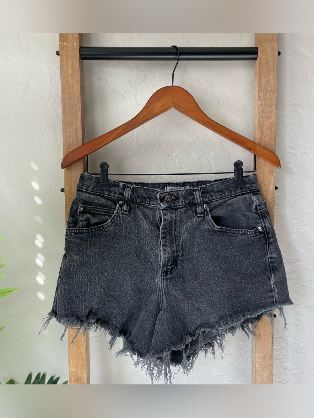 Riders by Lee Black Frayed High-Rise Denim Shorts